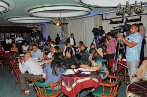 Periodistas de los medios de comunicación presentes en el anuncio de l programa de la FILRD2014.