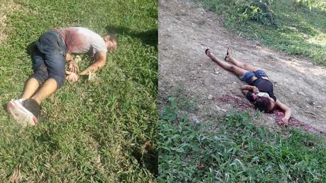 Los cadáveres de Bernardo Gil y Luisa María Goris asesinados a tiros la tarde del viernes en el cruce La Playita y Santa Rosa de Moca.  